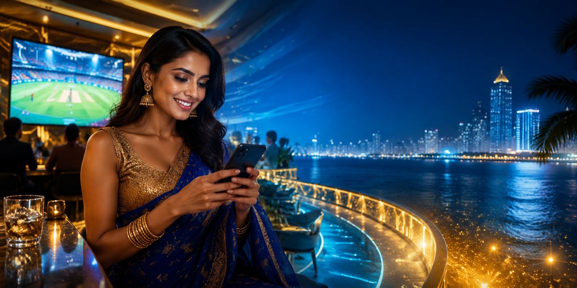 Indian cricket and sports betting theme with blue and gold elements